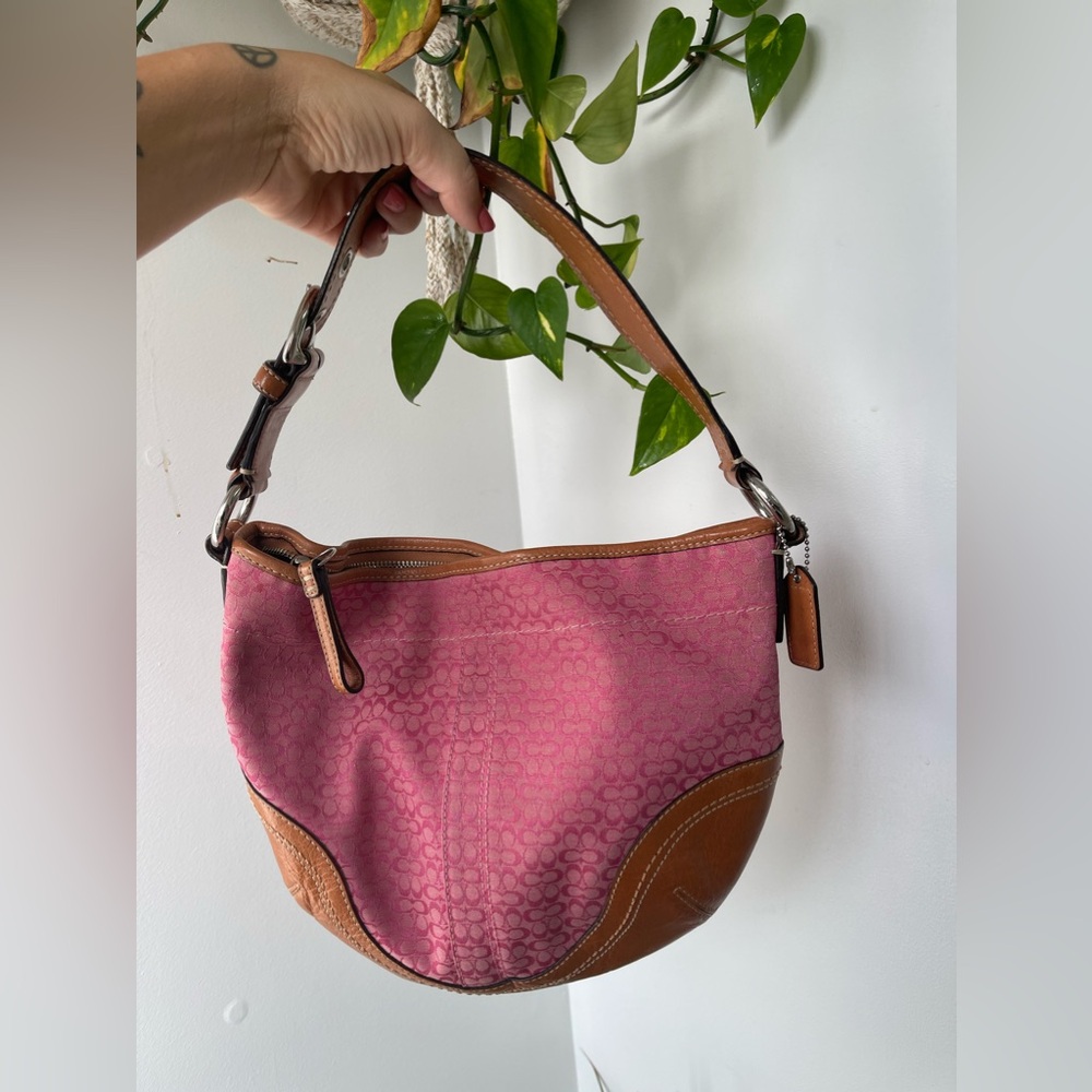 Coach Pink and Tan Shoulder Bag